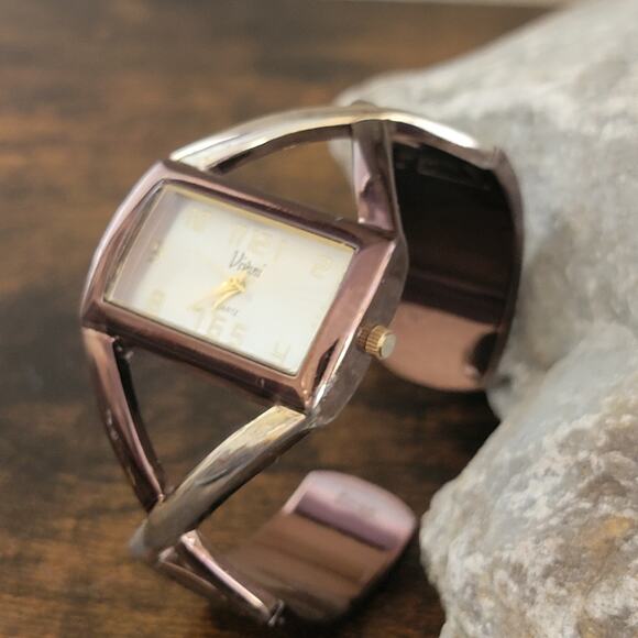 Vintage Watches Vivani Geometric Bronze Silver Quartz Modern Art Deco Style - Picture 10 of 10